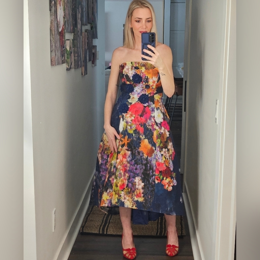 Lucian Matis Women's Multicolor Floral Strapless Hi-Low Fit & Flare Dress